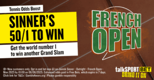 Read more about the article French Open betting offer: Get 50/1 on Sinner to win with talkSPORT BET