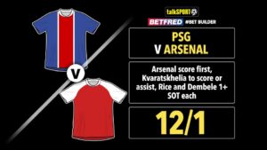 Read more about the article PSG vs Arsenal 12/1 bet builder: Get talkSPORT’s Champions League on Betfred