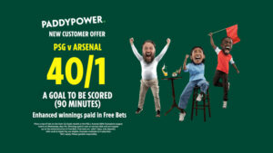 Read more about the article PSG vs Arsenal betting offer: 40/1 on a goal to be scored with Paddy Power