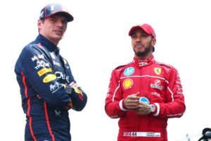 Read more about the article Lewis Hamilton in stitches at Max Verstappen joke as Ferrari star reacts to his $1m card sale