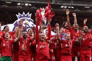 Read more about the article Trent Alexander-Arnold in tears as Jurgen Klopp watches Liverpool lift Premier League trophy at celebratory Anfield