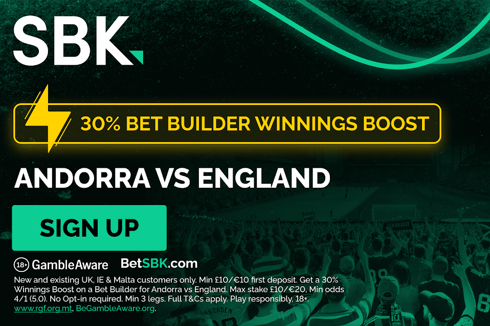 Read more about the article Andorra vs England betting offer: Get 30% winning boost on SBK