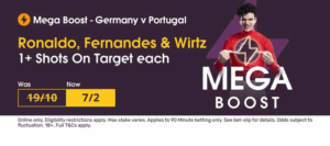 Read more about the article Germany vs Portugal mega boost: Ronaldo, Fernandez & Wirtz 1+ SOT NOW 7/2 on Tote